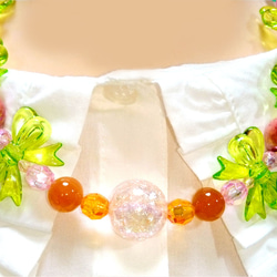 オレンジとグレープフルーツのゆめかわネックレス（天然石カーネリアンつき☆）①　姫アクセ 2枚目の画像