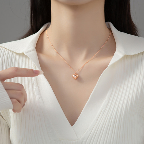 シルバー925 ぷっくりハート チャーム ペンダント ネックレス