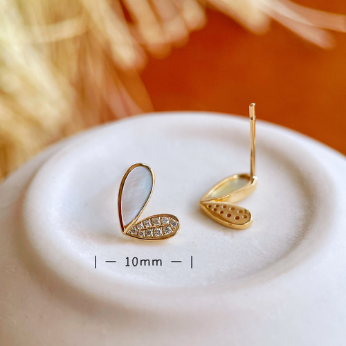 ハート形 天然ダイヤモンド付きシェアピアスk18 ピアス（スタッド・一  