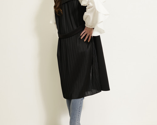 SALE】ジレ ロング バックプリーツ 切り替え ベスト CH_hdmn