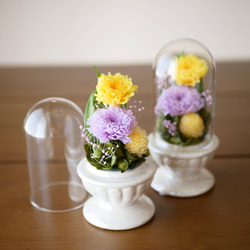 「ミニ仏花」小菊のプリザーブドフラワーのガラスドーム～パープルイエロー＜受注制作＞ 7枚目の画像