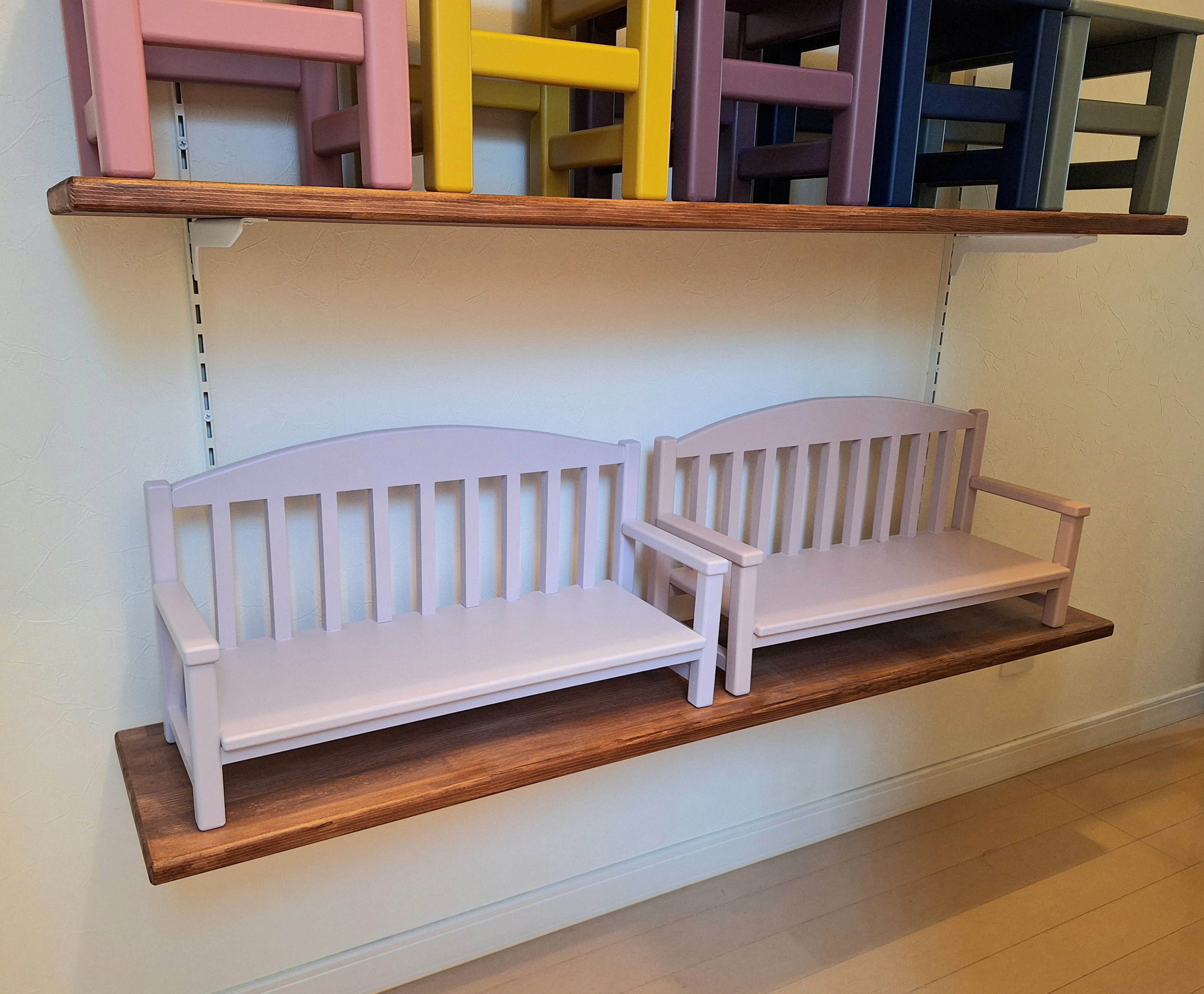 【受注製作】Msize 2人掛け ペールパープル ぬいぐるみ用 ベンチ