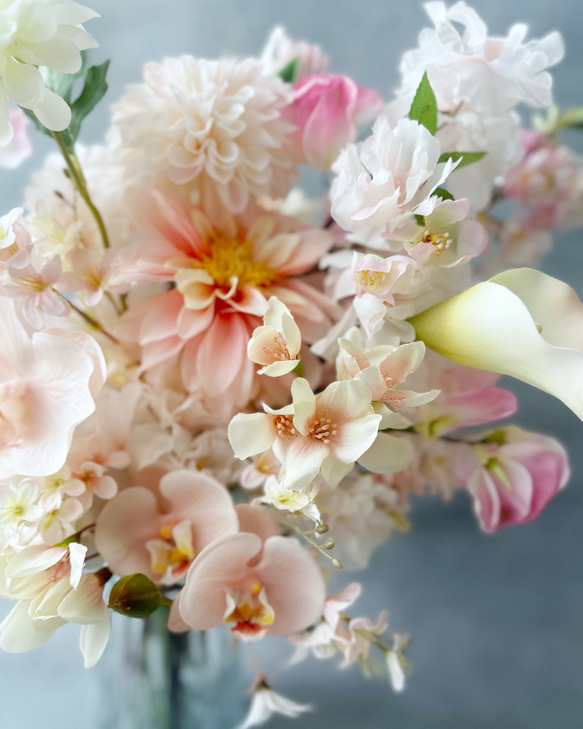 桜とダリアのブーケ ウェディングブーケ ブートニア付き 桜  前撮り 春婚 8枚目の画像
