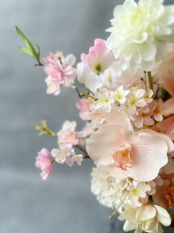 桜とダリアのブーケ ウェディングブーケ ブートニア付き 桜  前撮り 春婚 7枚目の画像