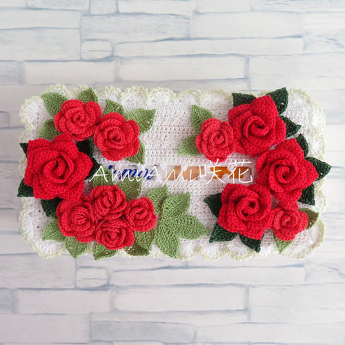 薔薇のお花モチーフ付きティッシュボックスカバー/ハンドメイド