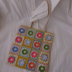 フラワースクエア・クロッシェミニバッグ(コットン糸・ かぎ針編み  ) 18枚目の画像