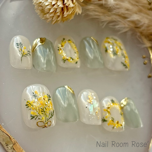 春を彩る ミモザネイル‪〈作品No.1〉 ネイルチップ（つけ爪） Nail‬