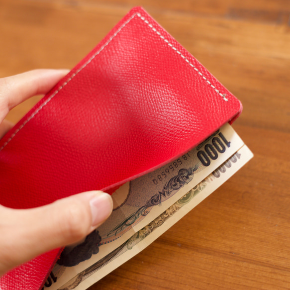 期間限定価格 ミニマリストにおすすめ鮮やかなレッドの本革 レザー