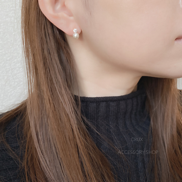 [14kgf] P47 cz pearl pierce・earring 5枚目の画像