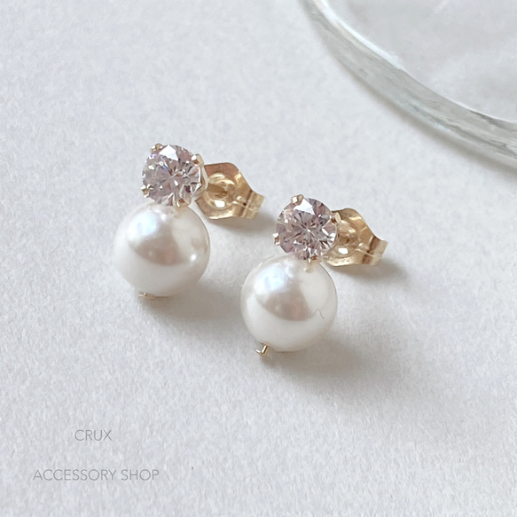 [14kgf] P47 cz pearl pierce・earring 7枚目の画像