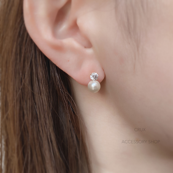 [14kgf] P47 cz pearl pierce・earring 3枚目の画像