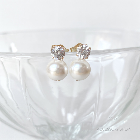 [14kgf] P47 cz pearl pierce・earring 4枚目の画像