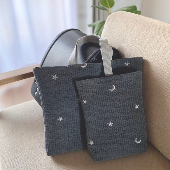 送料無料》 ヌビ 入園入学準備セット ダークグレー レッスンバッグ