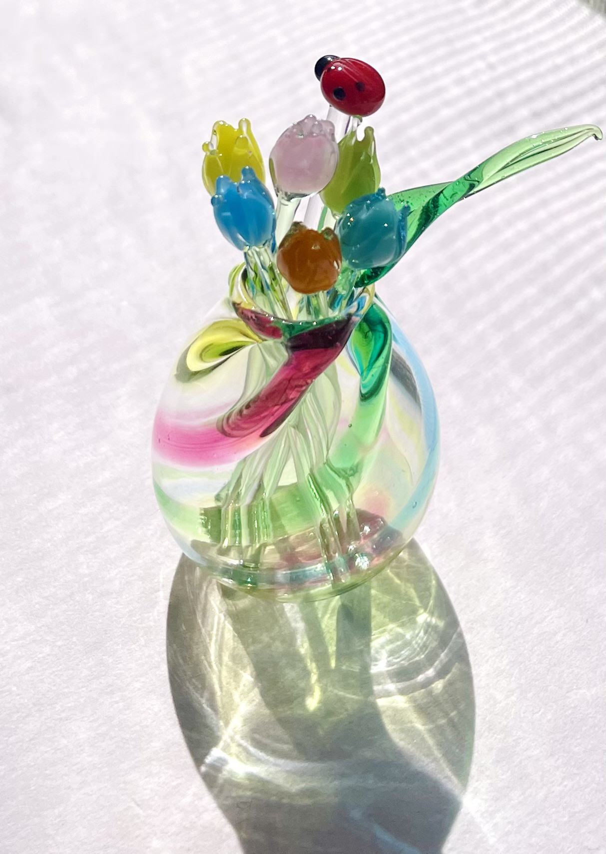 作家物　虹色ガラスの一輪挿し　未使用品 iroame 一輪挿し