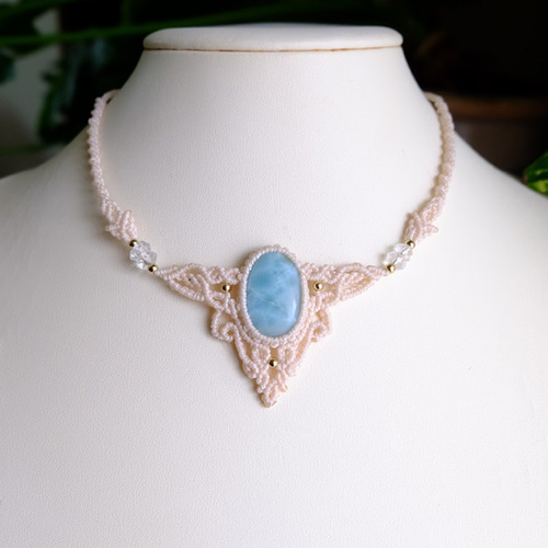 ラリマー（ドミニカ産）マクラメ編みチョーカー ネックレス 天然石