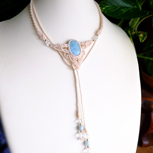 ラリマー（ドミニカ産）マクラメ編みチョーカー ネックレス 天然石