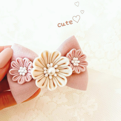 つまみ細工髪飾り リボンとお花がかわいい♡ベビーヘアバンドor