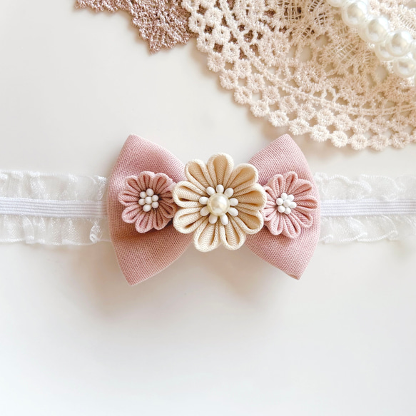 つまみ細工髪飾り リボンとお花がかわいい♡ベビーヘアバンドor