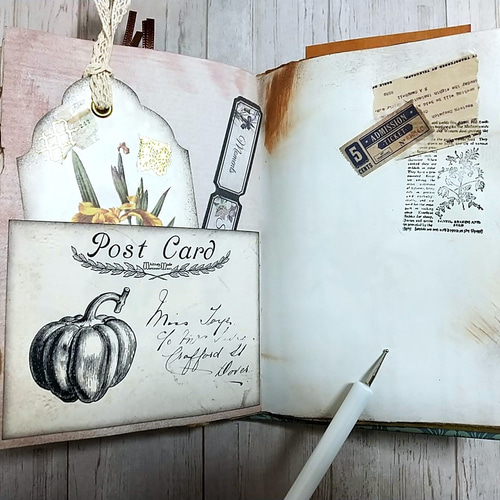 1点のみ◇A6サイズ◇ヴィンテージ風のジャンクジャーナル（グリーン