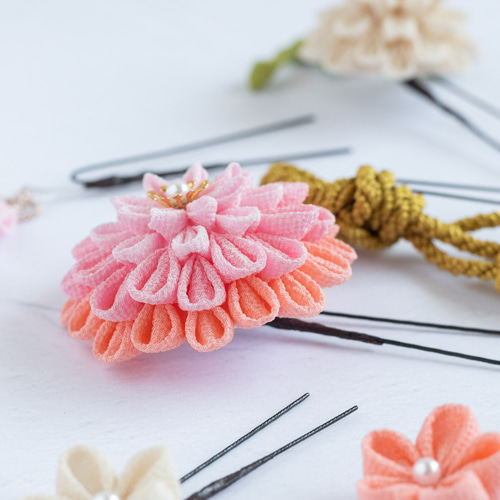 七五三髪飾り　ピンク　つまみ細工　成人式　和装　ai  （6 セット） つまみ細工 髪飾り ピンク 成人式 卒業式 結婚式 753 振袖 和装