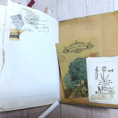 1点のみ◇A6サイズ◇ヴィンテージ風のジャンクジャーナル（パープル