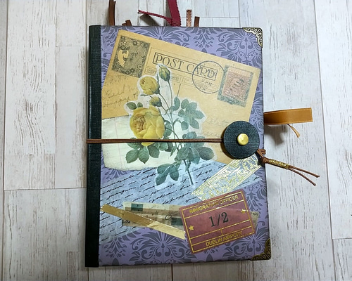 1点のみ◇A6サイズ◇ヴィンテージ風のジャンクジャーナル（パープル