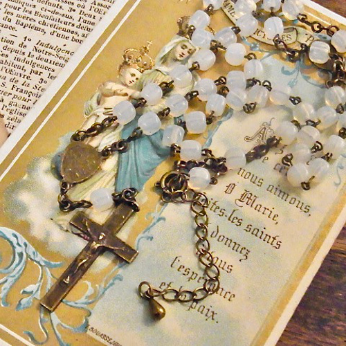 フランス アンティーク オパーリン ビーズ ロザリオ リメイク