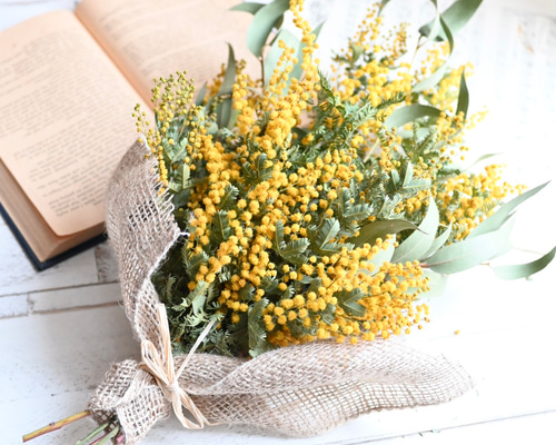 ドライフラワーの春ミモザ＊スワッグブーケ＊リボン選べます 35-40