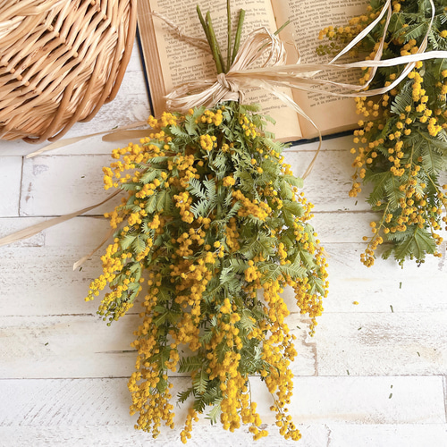 2月下旬～3月上旬】春ミモザのスワッグブーケ＊リボン選べます