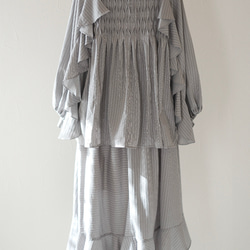 【SET UP】スモッキングシャツ＆アシンメトリースカート / light gray 6枚目の画像