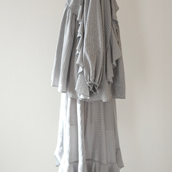【SET UP】スモッキングシャツ＆アシンメトリースカート / light gray 5枚目の画像