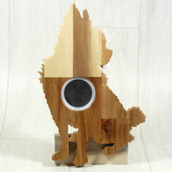 デジタル温・湿度計（時計付）チワワ（ロングコート）【木製（アカシア集成材）】（置き・掛け兼用） 1枚目の画像