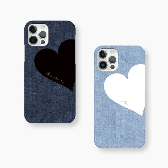 Big Heart♡Denim　スマホケース　iPhoneケース　文字入れ 4枚目の画像