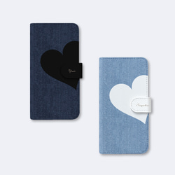 Big Heart♡Denim　はめ込み式手帳型ケース 　スマホケース　Android機種ほぼ全機種対応　名入れ 5枚目の画像