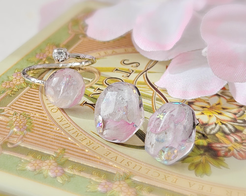 春限定・creema限定【桜ピンク2024】本物の桜の花びら使用/ピアスor