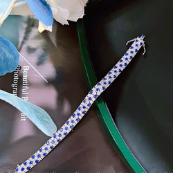 人工サファイア エタニティブレスレット 高炭素ダイヤモンド キラキラ ゴージャス ラグジュアリー ホワイト 青 ブルー 3枚目の画像