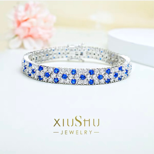 人工サファイア エタニティブレスレット 高炭素ダイヤモンド キラキラ  