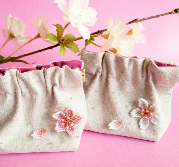 桜の立体刺繍ミニバネ口ポーチ 8枚目の画像