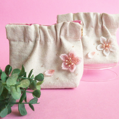 桜の立体刺繍ミニバネ口ポーチ ポーチ うさのひみつきち 通販