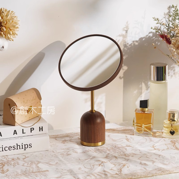 木製ウォールミラー 卓上 レディース 化粧鏡 お洒落 メイク ドレッサー