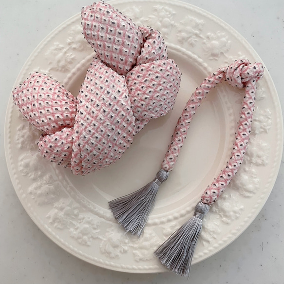 七五三 髪飾り かのこ ちんころセット ピンク×ライトグレー ヘッド