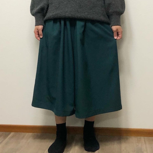 ウールライク＊グリーン＊上品お洒落なガウチョパンツ キュロット
