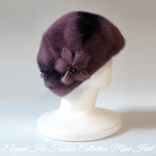 新品 限定☆上品なミンクファーのハット黒/帽子 レデイース 毛皮リアル