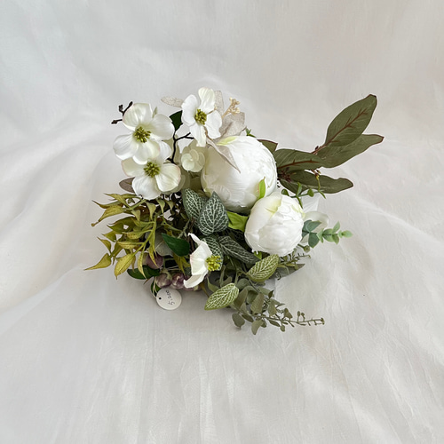ピオニーとユーカリのアートフラワー 造花】アスカ/ピオニーブーケ ホワイトラベンダー/A-34599-6W