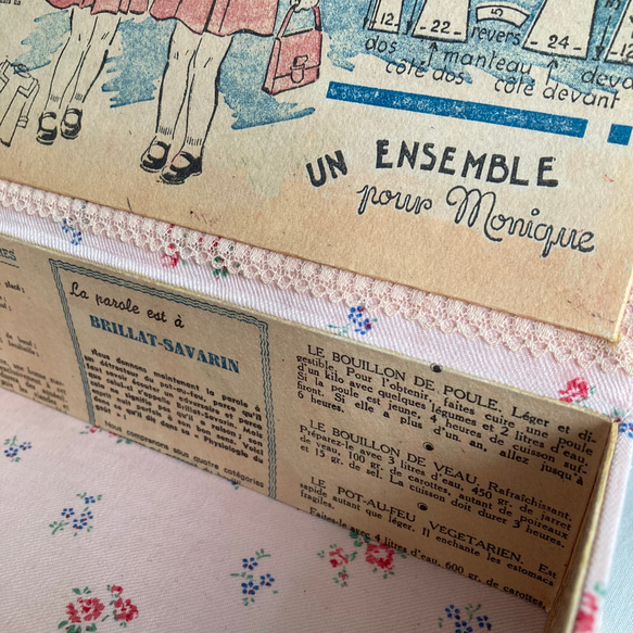 かわいい♪フランスヴィンテージ生地のピンクの箱*　裁縫箱　フランスアンティーク　ヴィンテージ好きさんへ　 3枚目の画像