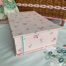 かわいい♪フランスヴィンテージ生地のピンクの箱*　裁縫箱　フランスアンティーク　ヴィンテージ好きさんへ　 7枚目の画像