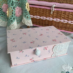 かわいい♪フランスヴィンテージ生地のピンクの箱*　裁縫箱　フランスアンティーク　ヴィンテージ好きさんへ　 4枚目の画像