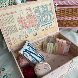 かわいい♪フランスヴィンテージ生地のピンクの箱*　裁縫箱　フランスアンティーク　ヴィンテージ好きさんへ　 10枚目の画像