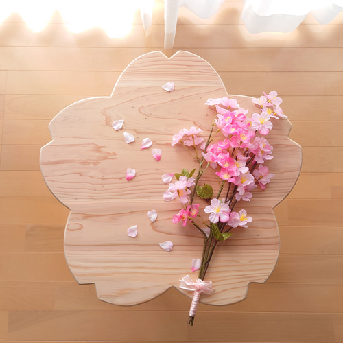 木製テーブル 花模様 手彫り桜