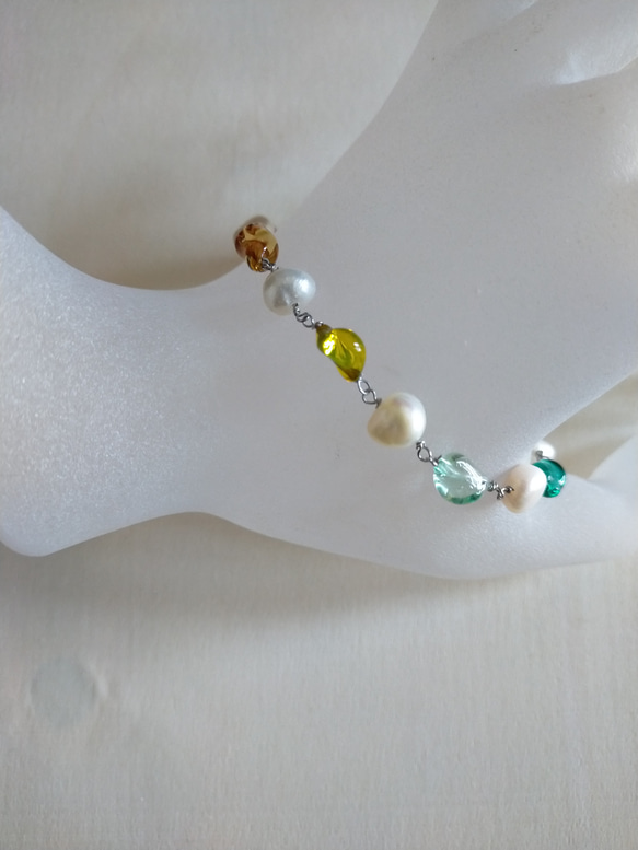 再販♪レインボー&パールブレスレット♪ステンレス♪7色 3枚目の画像